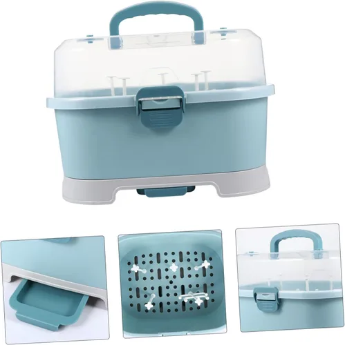 Miniatura 6 de NUOBESTY Estante de secado de biberones con tapa, caja de almacenamiento portátil para biberones, organizador de vajilla para el hogar, cocina, Azul