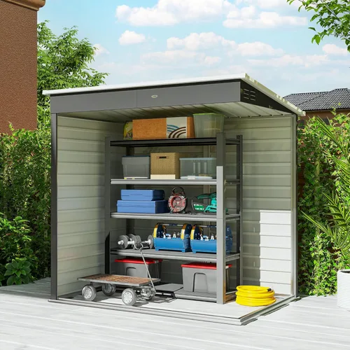 Miniatura 6 de Outsunny Cobertizo de almacenamiento al aire libre de 6 x 4 pies, fácil de ensamblar, cobertizo de herramientas de jardín de metal con puerta