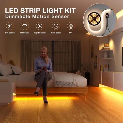 Miniatura 6 de Sensky Kit de tira de luz LED activada por movimiento de 19.7 pies/6m Tira de luz LED flexible con sensor de movimiento para dormitorio, caja fuerte