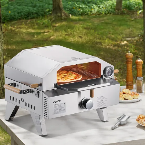 Miniatura 8 de VEVOR Horno de pizza para exteriores 2 en 1, horno y parrilla de pizza de propano de 13 pulgadas, horno de gas propano de mesa de 12,000 BTU
