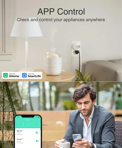 Miniatura 4 de GHome Smart Enchufe pequeño, enchufe inteligente WiFi funciona con Alexa y Google Home, salida de temporizador con control de aplicación, solo red