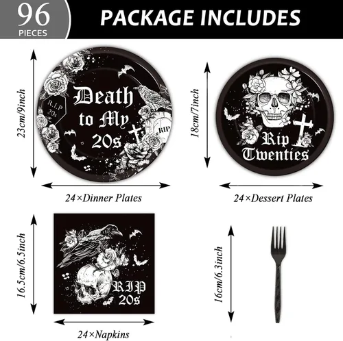 Miniatura 2 de gisgfim Juego de vajilla para fiesta de cumpleaños número 30 para 24 invitados, muerte a mis veinte años, platos de papel, servilletas desechables