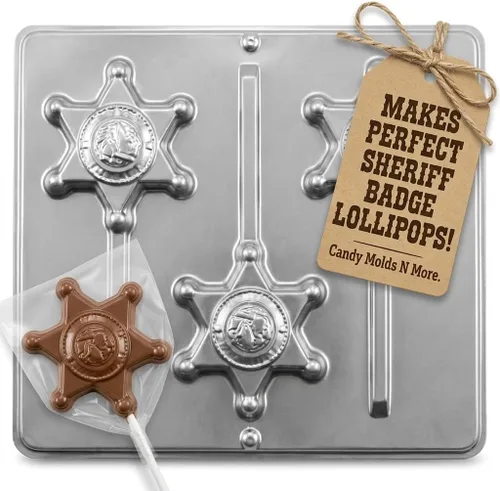 Miniatura 2 de Molde de caramelo de chocolate con diseño de piruleta con insignia del sheriff 3455