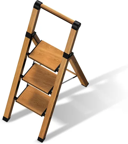 Miniatura 13 de Escalera de 3 escalones, taburete plegable con pedal ancho de aluminio y cómodo agarre, escalera de acero de capacidad de 330 libras para el hogar