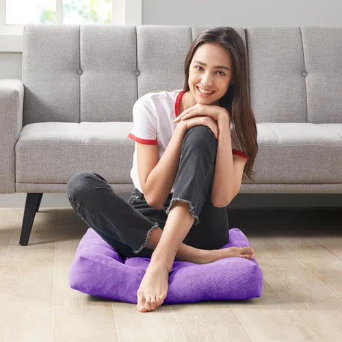 Miniatura 114 de Juego de 2 almohadas de suelo de meditación, almohadas cuadradas grandes para adultos, cojín de pana copetuda para sala de estar de tatami, gris, 22