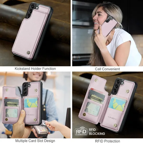 Miniatura 3 de Vinich Funda tipo cartera para Samsung Galaxy S22 Plus con tarjetero y ranuras de crédito con bloqueo RFID, función atril, a prueba de golpes