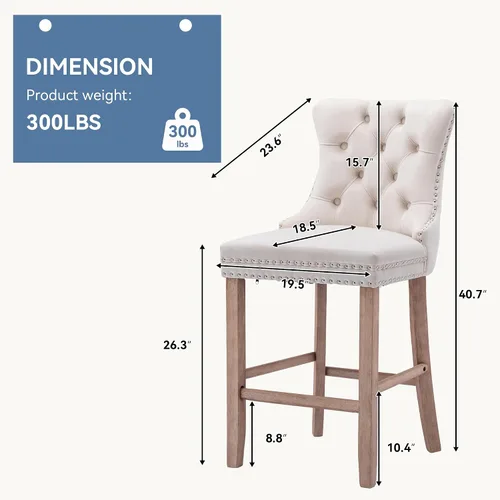 Miniatura 2 de Juego de 2 Sillas de Comedor, Modernos Taburetes de Bar Tapizados de Terciopelo con Decoración de Botones Capitoné y Patas de Madera, Ribete