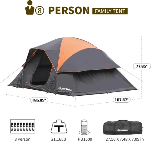 Miniatura 3 de EchoSmile - Tienda de campaña para 10/12 personas, resistente al agua y al viento, con toldo de lluvia, fácil de instalar para acampar al aire