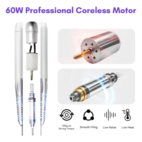 Miniatura 3 de Makartt Lima Profesional de Uñas - Lima de uñas eléctrica de 35000RPM con motor sin núcleo de 60W, lima E recargable de escritorio y portátil 2 en 1