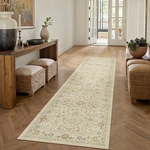 Miniatura 60 de PureCozy Alfombra de área beige de 2 x 3 pulgadas, lavable, vintage, pequeña, para entrada, cocina, suave, retro, floral, de pelo bajo, tapete