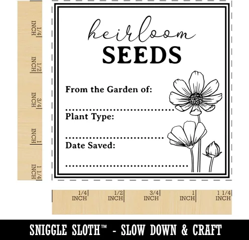 Miniatura 2 de Etiqueta de paquete de semillas de reliquia para flores, verduras, frutas, sello de goma cuadrado para estampado de manualidades, 1.25 pulgadas