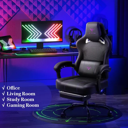 Miniatura 6 de Waleaf Silla de juegos grande y alta para adultos con reposapiés, capacidad de peso de 400 libras, sillas de videojuegos para oficina, silla