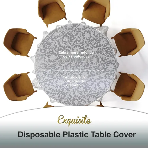 Miniatura 3 de Exquisite Mantel de Mesa de Encaje Redondo de Mesa de Plástico Paquete de 12 Manteles de Encaje Redondos de 84 pulgadas Mantel Floral Blanco