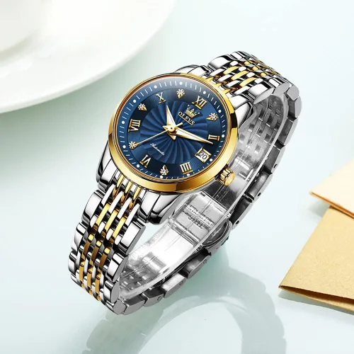 Miniatura 4 de OLEVS Relojes automáticos de diamante Tourbillon para mujer, de cuerda automática, de moda, de acero inoxidable, fase lunar, impermeable, luminoso