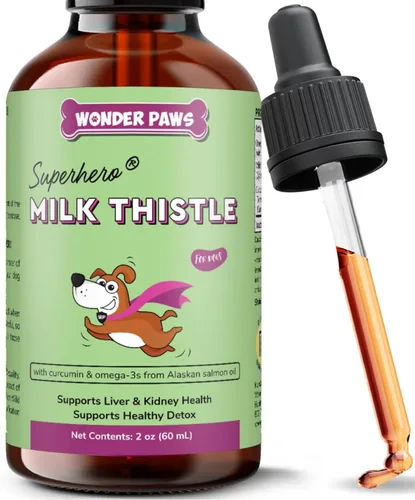 Wonder Paws Cardo mariano, soporte hepático para perros, apoya la función renal para mascotas, desintoxicación, soporte hepático, con aceite de