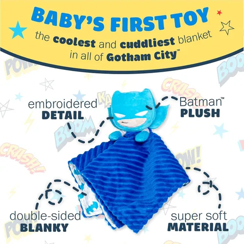 Miniatura 3 de KIDS PREFERRED DC Comics - Manta de seguridad de Batman Lovey, suave y abrazable caballero oscuro, juguete de peluche para bebés y bebés, niños