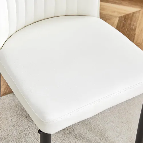 Miniatura 9 de Silla de Cuero Blanco, Juego de Sillas de Comedor Modernas de 4 con Cuero Sintético y Patas Cromadas, Sillas para Comedor con Respaldo Alto