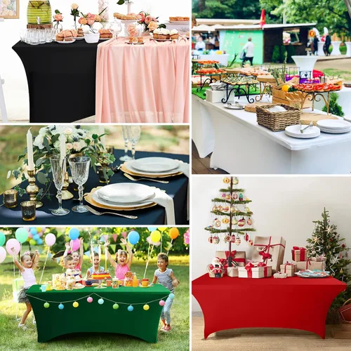 Miniatura 6 de ABCCANOPY - Mantel elástico de 1,2 m para mesa, ajustado, con parte trasera abierta, lavable, salvamanteles para mesas rectangulares, color negro