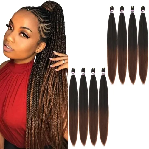 Miniatura 8 de Cabello trenzado preestirado de 22 pulgadas, 6 paquetes de cabello profesional suave Yaki trenzado para trenzas con ajuste de agua caliente