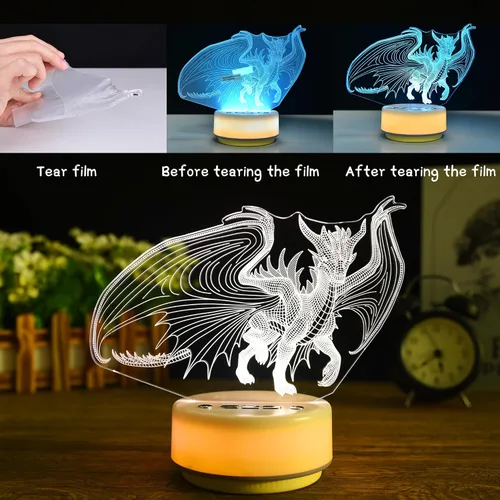 Miniatura 4 de Luz nocturna de dragón para niños, regalo de dragón para niños y adultos, lámpara de noche decorativa para dormitorio/oficina, 5 botones y control