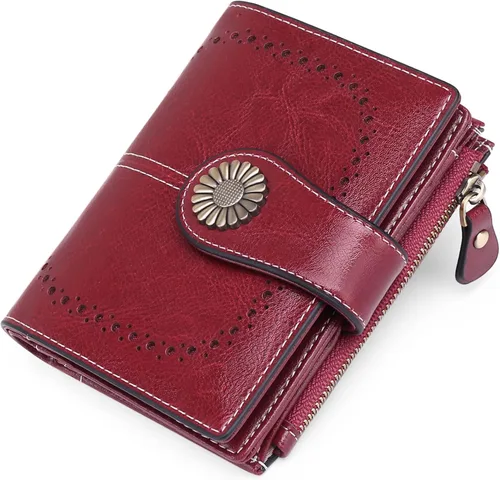Miniatura 126 de SENDEFN - Billetera pequeña de piel auténtica para mujer, diseño plegable con ventana para tarjeta de identificación