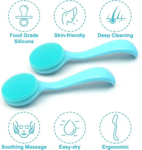 Miniatura 7 de HINZIC Paquete de 2 cepillos de limpieza facial manual de silicona, agradable a la piel, impermeable, limpiador exfoliante para puntos negros