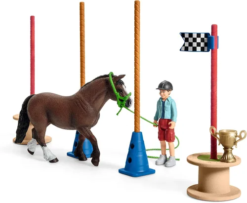 Miniatura 3 de Schleich Farm World, juguetes de caballos para niños, juego de carreras de agilidad de poni con figuras de caballo y accesorios, juego de 22 piezas