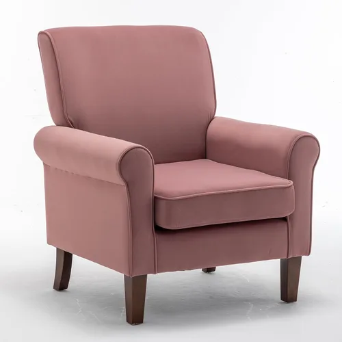 Miniatura 19 de Container Furniture Direct Sillón clásico con marco de madera de abedul y cómodos reposabrazos enrollados, sillones para sala de estar, dormitorio