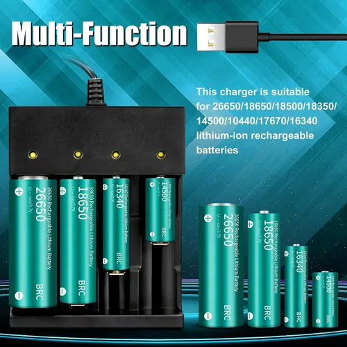 Miniatura 2 de Cargador de Batería 18650 de 4 Bahías, Cargador Universal Inteligente para Baterías de Iones de Litio Recargables de 3.7V, Compatible