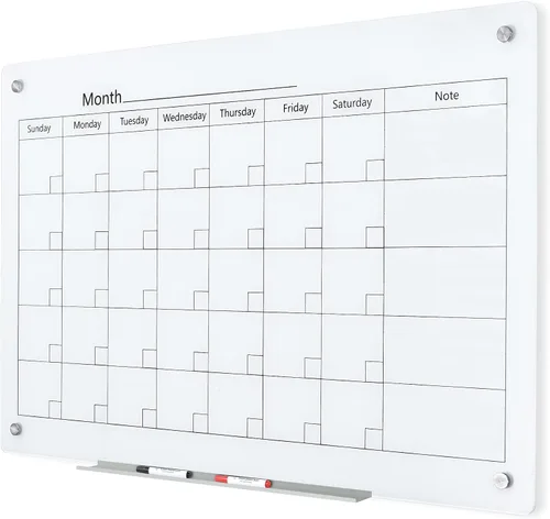 Miniatura 8 de J&J worldwide Pizarra blanca de vidrio magnético negro de 35 x 23 pulgadas, sin marco, de vidrio templado, borrado en seco, para montaje en pared