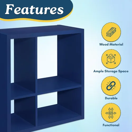 Miniatura 4 de Kings Brand Furniture - Katelyn - Estantería abierta de 4 cubos, organizador de almacenamiento de juguetes para niños (azul)