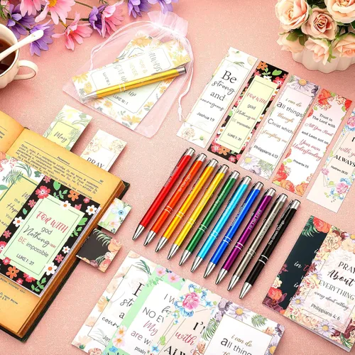 Miniatura 2 de Sinmoe Juego de 120 regalos bíblicos cristianos para el Día de la Madre, marcadores cristianos con bolígrafos inspiradores, cuadernos florales