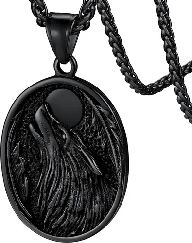 FaithHeart Collar con colgante de lobo vikingo nórdico para hombres y mujeres, acero inoxidable, chapado en oro de 18 quilates, joyería con embalaje