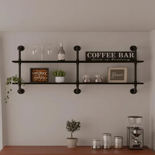 Miniatura 13 de HDDFER - Estantería industrial para tuberías rústicas en blanco, estantes de pared de tubería industrial con tablas de madera, estantes flotantes