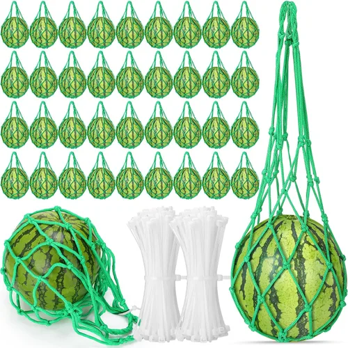 Nuenen 6 unidades de redes para hamaca de melón para melones con bridas blancas para evitar que se caigan, bolsas de malla enrejadas para cultivo