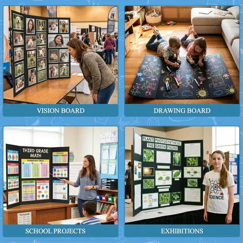 Miniatura 8 de WINTS 36" x 48" Large Trifold Poster Board,2 Pack Black Corrugated Project Boards for Science Fair, School Projects,Photo Displays