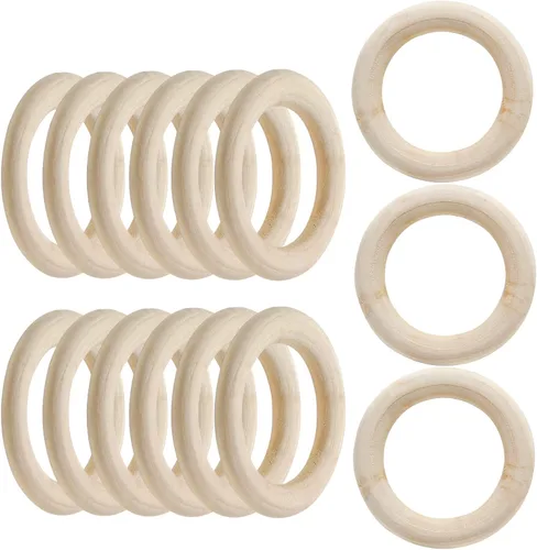 Miniatura 2 de Uenhoy 15 anillos de madera natural de 1.57 pulgadas, anillos de madera sin terminar para manualidades, anillos de macramé, fabricación de joyas