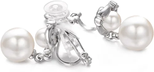 Miniatura 5 de Yoursfs Aretes de perlas con clip para mujer, aretes de perlas de agua dulce de imitación para orejas no perforadas, aretes de dama de honor, Metal