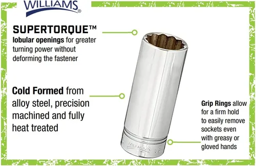 Miniatura 3 de Williams SD-1236 - Toma profunda de 1/2, 12 puntos, 1-1/8 pulgadas