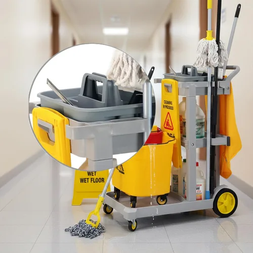 Miniatura 8 de Cesta de limpieza de plástico con 3 compartimentos – Cubo organizador de herramientas de plástico apilable de calidad comercial grande con asa