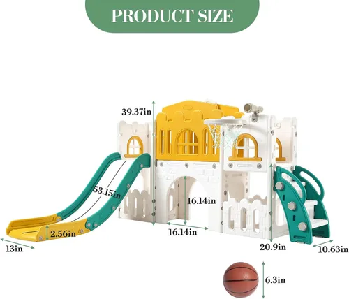 Miniatura 5 de Juego de toboganes 8 en 1 para niños, centro de actividades para interiores y exteriores, juego de tobogán escalador para niños con aro
