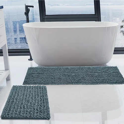 Miniatura 16 de Juego de 2 alfombras de baño de felpilla de lujo, parte inferior de goma termofusible gruesa, antideslizantes, alfombras de baño de secado rápido