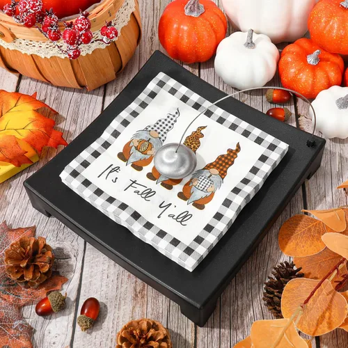 Miniatura 3 de AnyDesign Paquete de 80 servilletas de papel de gnomo de otoño, desechables, con texto en inglés "It's Fall Y'all", servilletas de almuerzo a