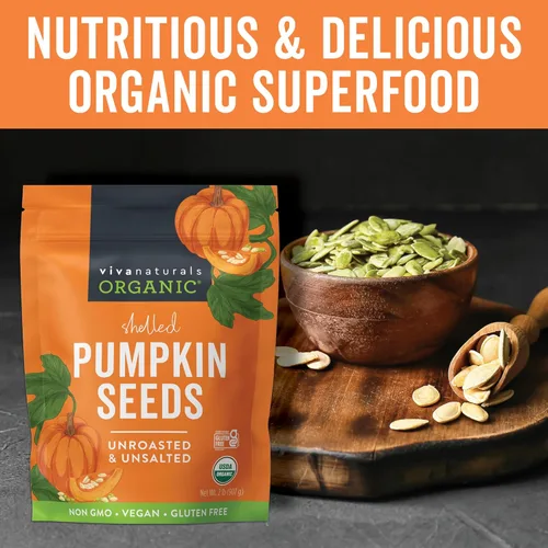 Miniatura 4 de Viva Naturals Semillas de calabaza orgánicas, 2 libras (32 onzas, 907 g) – Despeladas, sin tostar, sin sal, sin transgénicos, veganas, buena fuente