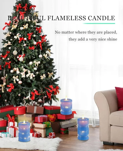 Miniatura 6 de Da by Velas sin llama con tira de luces, velas que funcionan con pilas, velas LED parpadeantes con control remoto y temporizador, cera real, paquete