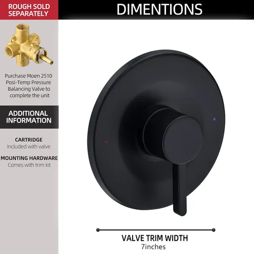 Miniatura 3 de Kit de molduras de ducha y bañera, compatible con válvula Moen Posi-Temp, negro mate
