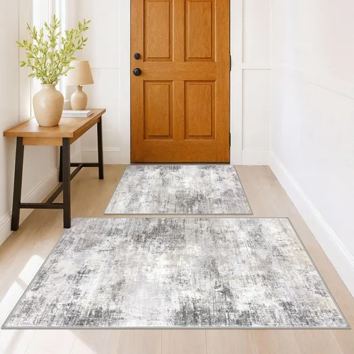 Miniatura 187 de IOHOUZE Alfombra pequeña abstracta de 2 x 3 pies, alfombra de entrada lavable para entrada interior, alfombras con respaldo de goma, alfombra gris