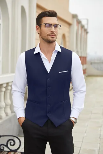 Miniatura 2 de COOFANDY Chaleco de traje para hombre, ajustado, chaleco formal de negocios, chaleco de vestir casual