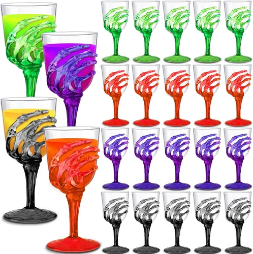 Yungyan Juego de 60 copas de plástico de esqueleto de Halloween de 12 onzas, copas de vino de Halloween a granel, vasos de mano de calavera