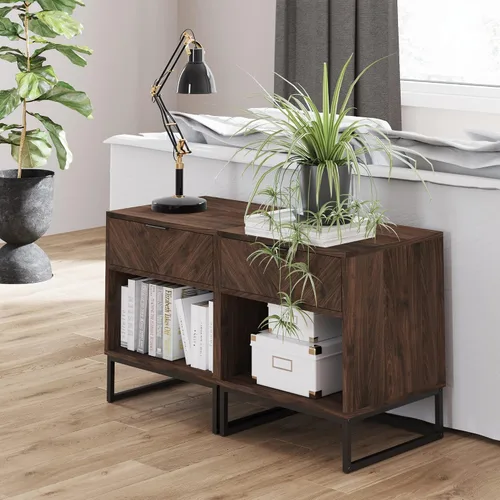 Miniatura 9 de Nathan James - Mesita de noche Kensi con diseño de madera abierta y cajón inferior, para dormitorio o sala de estar, uso como mesa auxiliar